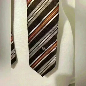 Vintage‎ Christian Dior Silk Blend Brown Orange Striped Men’s Tie